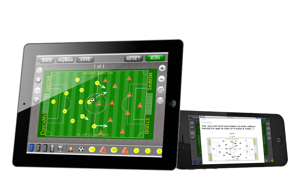 CoachMe® Soccer on tablet and phone
